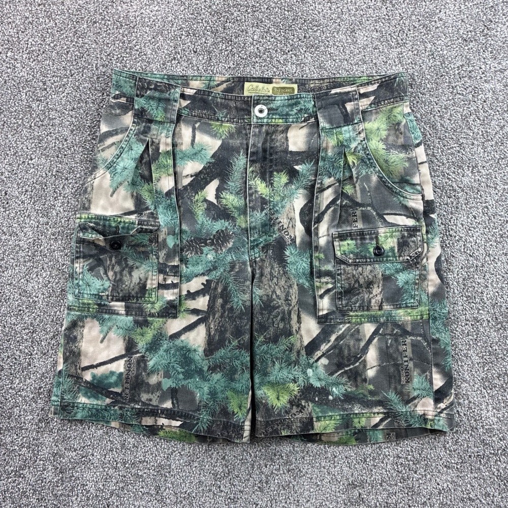 Cabela's Camo Cargo Shorts Mens 34 Green Cotton 7 Pocket Hiker Hunting Fatigue